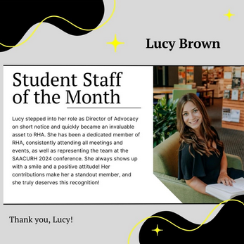 Congrats to Lucy Brown for being student staff of the month!
Thank you so much for your amazing work!