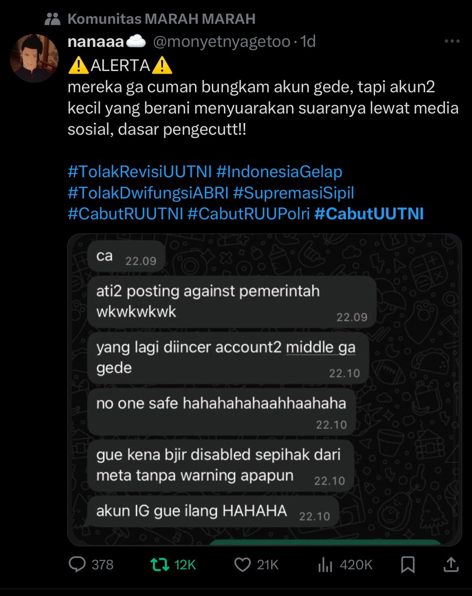 Nethaverse's tweet photo. @MahaYakuza @hoonvoyage @DivHumas_Polri INDONESIA GELAP

#CabutUUTNI #TolakRUUPolri https://t.co/kNU0qJ8UNK