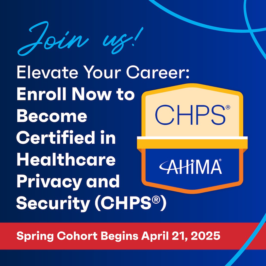 🚀 Are you ready to pass the CHPS Exam? 

AHIMA’s Spring Cohort starts April 21! Did you know that 81% of our participants pass on the first try? 

Learn more: hubs.la/Q03dN3Q60

#CHPS #HIPAA #HealthcarePrivacy