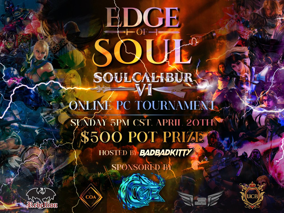 _badbadkitty's tweet image. Get ready for the ultimate showdown with a $500 Top 8 payout 💸 The EDGE OF SOUL #SoulCalibur6 online PC tournament is SUNDAY, APRIL 20TH! 🔥 Bring your A-game, challenge rivals, and claim victory! 🏆 #SoulCaliburVI #Namco #FGC