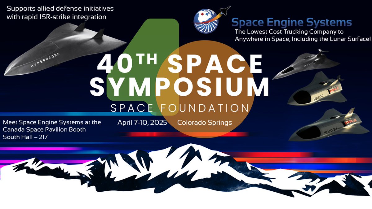 Space Engine Systems at Colorado Space Symposium!
Ask us about Hypersonic HyperDrone ISR, Hello-1X demos, &amp; Hello-1 LEO launches every 3 days from the US &amp; UK.
Meet Chris (UK) &amp; Greg (US) for defense-focused talks.
LEO &amp; Lunar launch needs? Let’s talk.