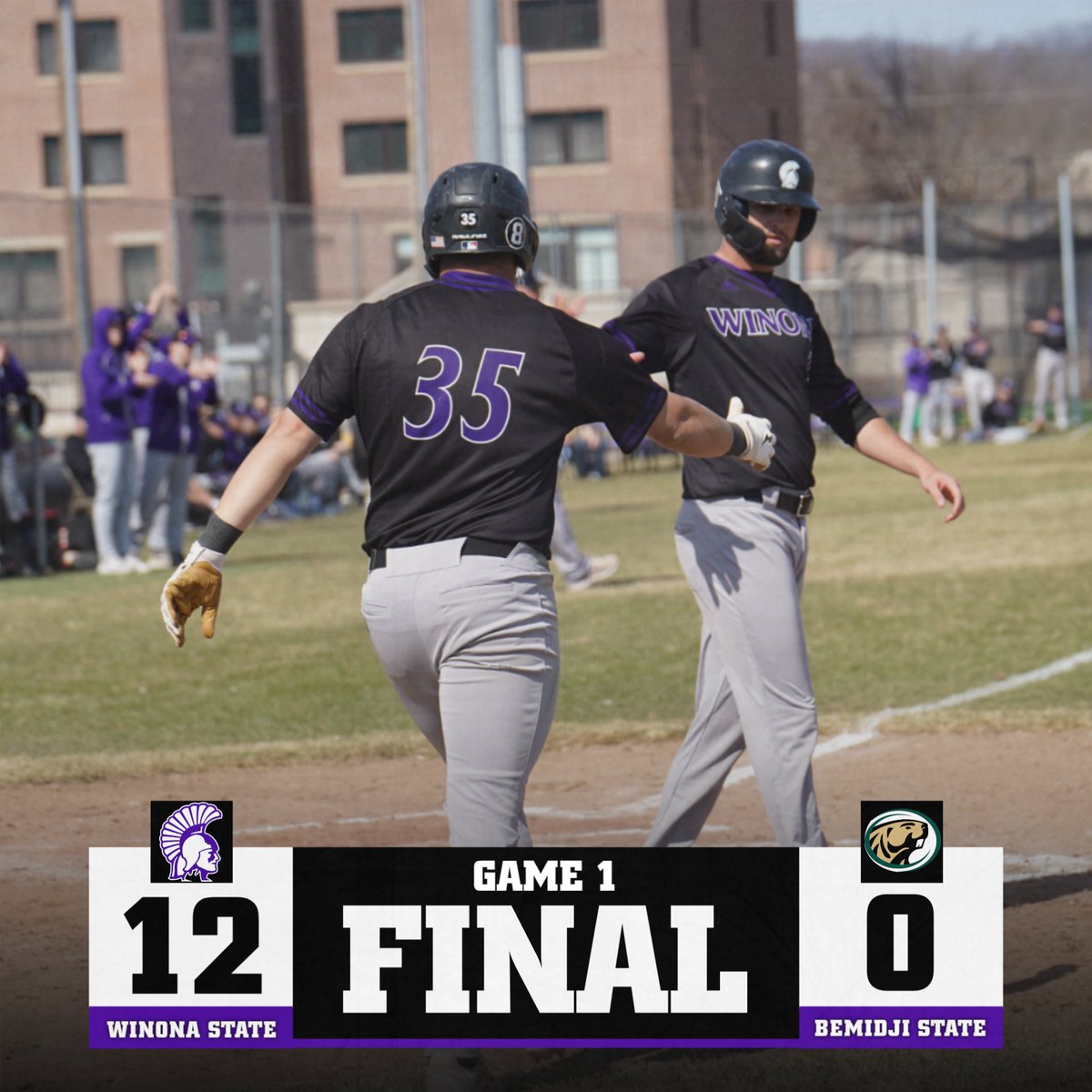 Home Opener Win‼️

<a href="/WinonaStateBase/">Winona State Baseball</a> dominates Bemidji State 12-0 in game one of today's doubleheader! Pierce Gritzmaker with the complete-game shutout on the mound!