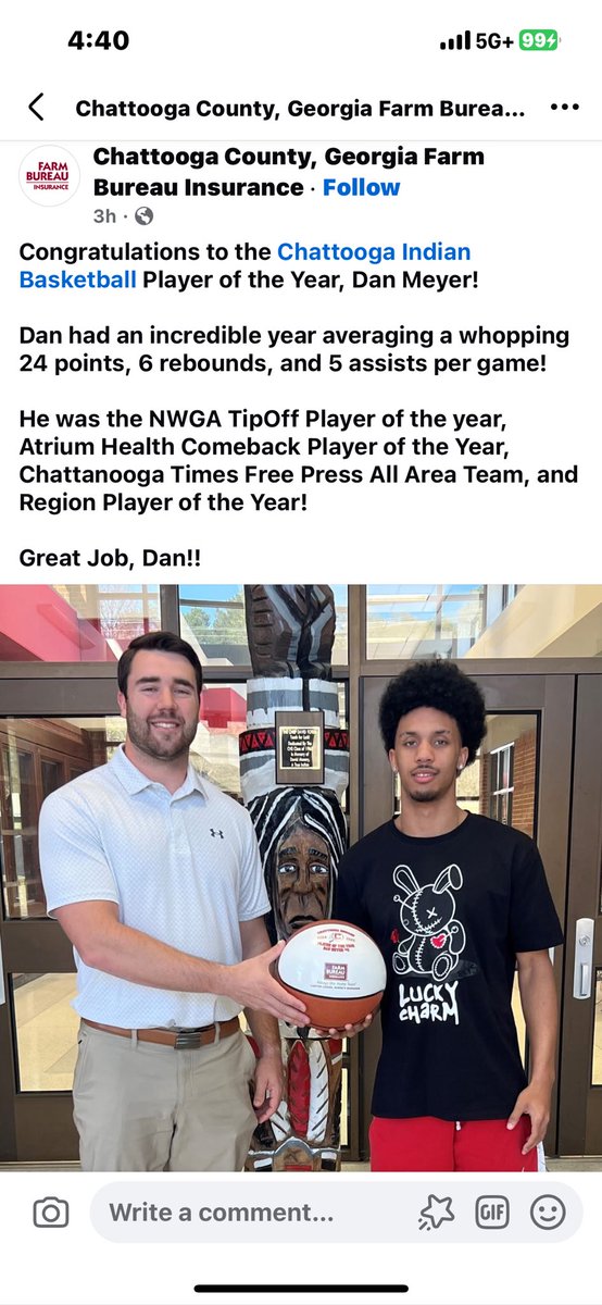 <a href="/On1ydann/">0️⃣</a> getting recognized from <a href="/FarmBureau/">American Farm Bureau</a> in Chattooga County. Dan received NWGA TipOff Club POY, <a href="/AtriumFloyd/">Atrium Health Floyd</a> Comeback POY, <a href="/TimesFreePress/">Times Free Press</a> All Area Team, and Region POY!