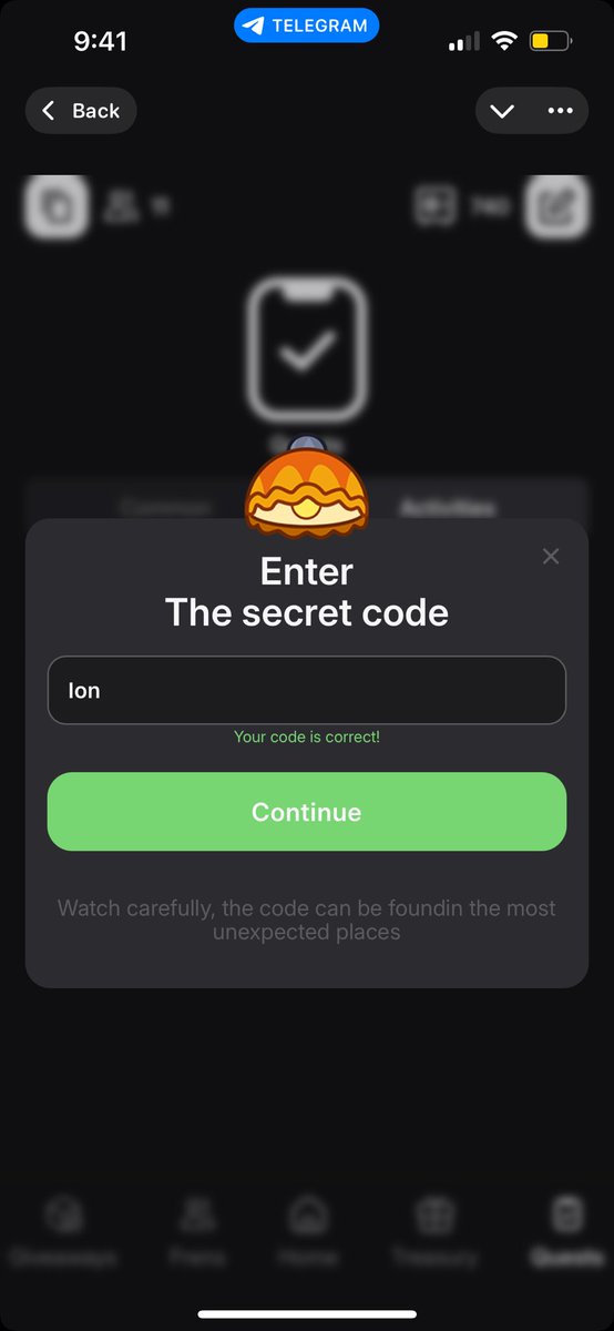 Todays code for treasury is 

(Ion)