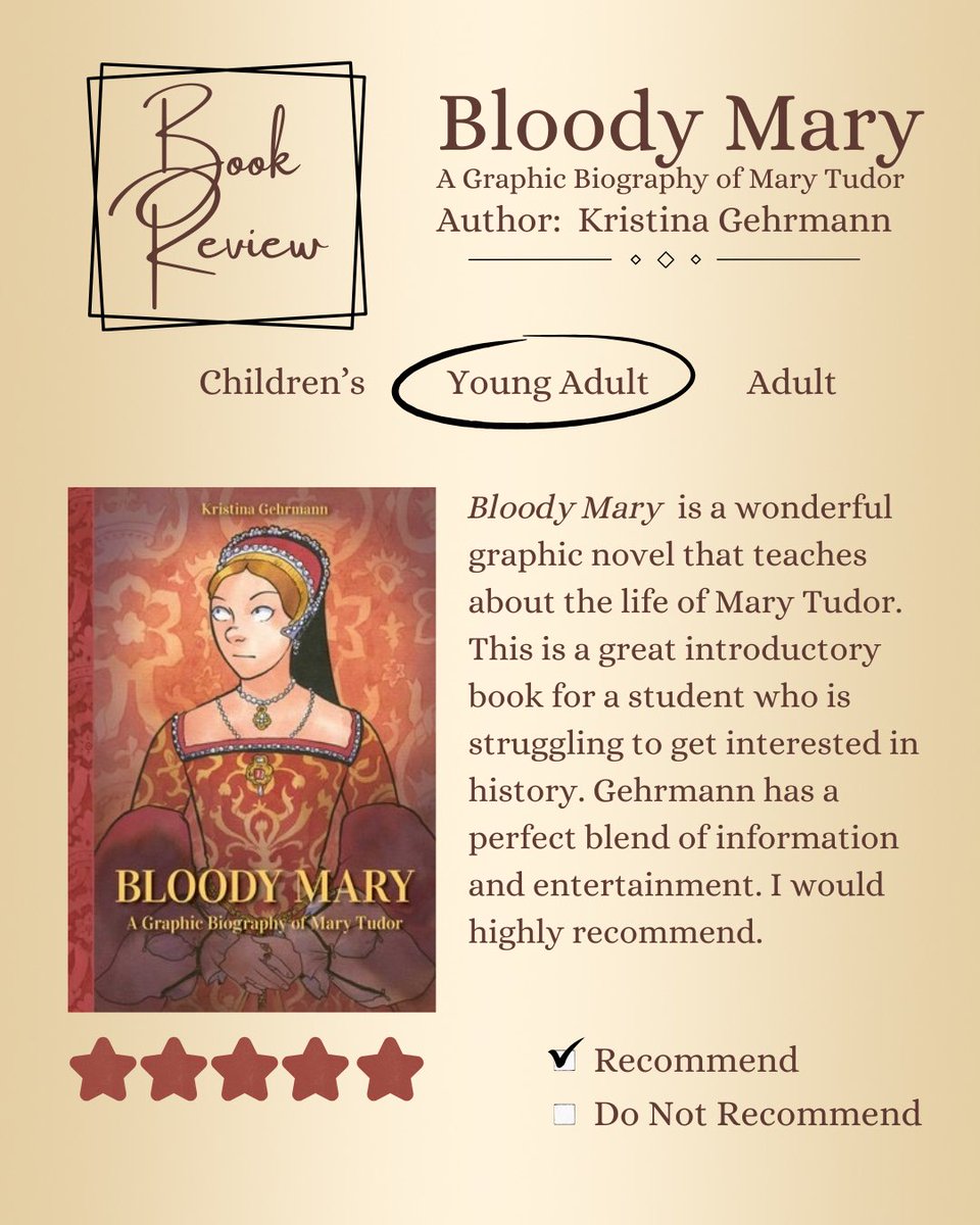 Readwriteteach9's tweet photo. Great graphic novel for students interested in history! 

#kristinagehrmann, #historybooks, #graphicnovel, #reading,#NetGalley, #netgalleyreview, #BookReview, #booklover, #readers, #ReadMoreBooks, #readgraphicnovels, #bloodymary, #learnhistory, #comingsoon https://t.co/et52yMdtxu