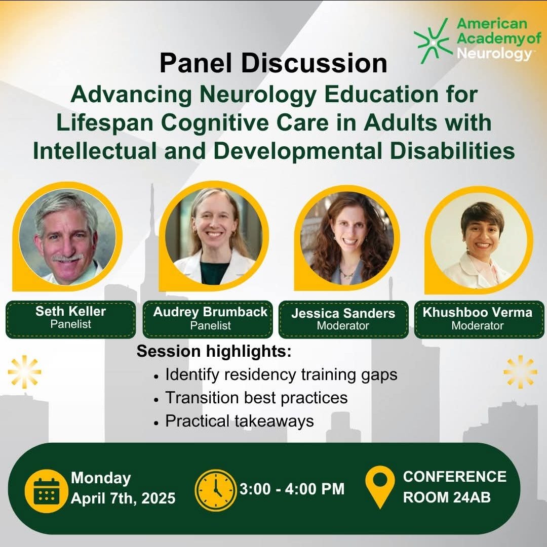 Khushboo Verma (@ikhushbooverma) on Twitter photo Excited to have our panel discussion on the topic of #Continuum of #cognitive care at #AANAM with Drs. Seth Keller, <a href="/BrumbackLab/">Audrey C. Brumback, MD, PhD</a>, and <a href="/doctordobro_/">Jessica Solomon Sanders, MD</a>.
<a href="/AANmember/">American Academy of Neurology</a> <a href="/Texas_Neuros/">Texas Neurological Society</a> #intellectual #Disability Excited to have our panel discussion on the topic of #Continuum of #cognitive care at #AANAM with Drs. Seth Keller, <a href="/BrumbackLab/">Audrey C. Brumback, MD, PhD</a>, and <a href="/doctordobro_/">Jessica Solomon Sanders, MD</a>.
<a href="/AANmember/">American Academy of Neurology</a> <a href="/Texas_Neuros/">Texas Neurological Society</a> #intellectual #Disability