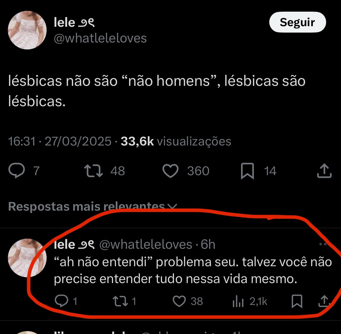 nao opino sobre o twt dela pq nao sou lésbica, mas achei isso aqui engraçado
