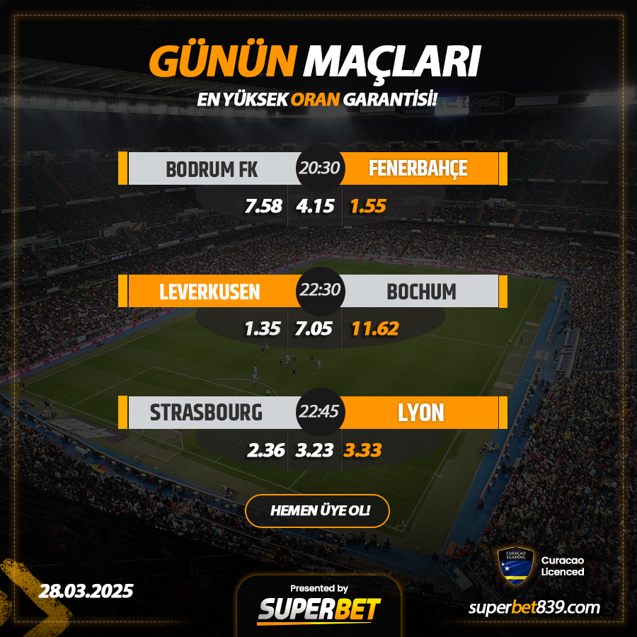 TRSUPERBET's tweet photo. ☄️ #SUPERBET'TEN %20 YATIRIM + %20 KAYIP BONUSU!

⚽️Bodrum FK - Fenerbahçe
⚽️Leverkusen - Bochum
⚽️Strasbourg - Lyon

📷#Superbet'te Günlük 5.000.000₺ Çekim İmkanı!
Giriş; (https://t.co/GdKaIAwFjM) https://t.co/KEf9ugjLAk