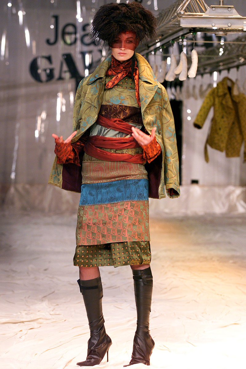 pinkmochhi's tweet image. the things I would do for this Gaultier fw02 patchwork jacquard dress… unspeakable.