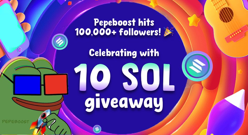庆祝10万粉丝🎉互动瓜分10 #SOL 奖励

pepeboost已经运营两年多了，覆盖了 #Solana #ETH #BSC #BASE #Tron 五条链的交易bot，也做了更适合PVP的网页版交易工具 xxyy.io