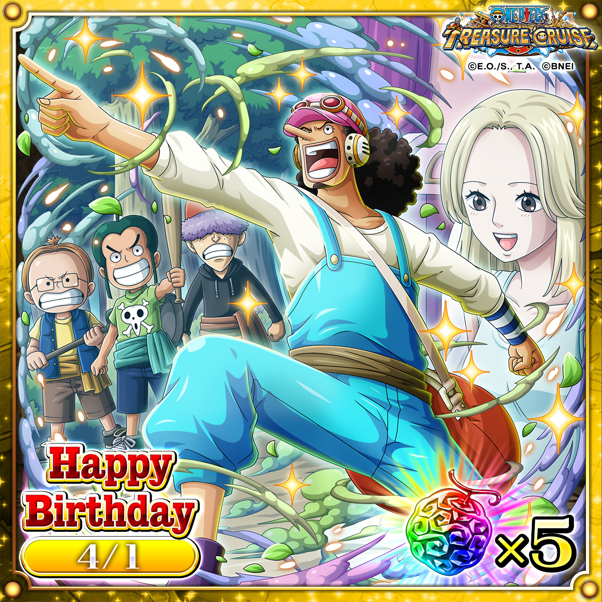 ONE_PIECE_TC's tweet photo. Join us in wishing a happy birthday to the Sniper of the Straw Hats, Usopp!

Make sure to Log-in TODAY only to get 5 FREE Rainbow Gems!

#ONEPIECE #OPTC
