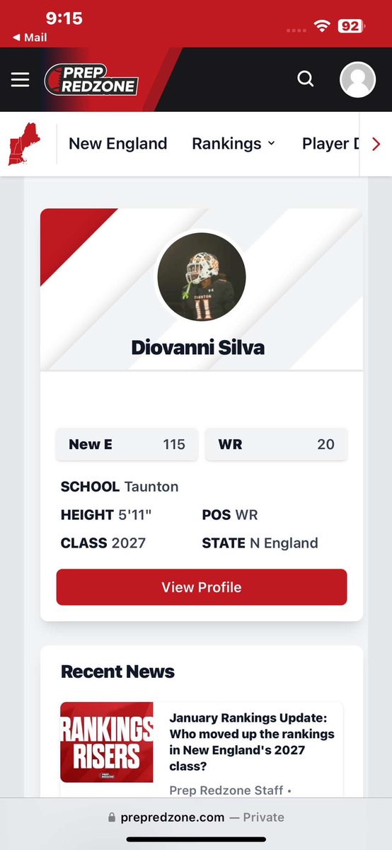 Diovanni Silva 27’ (@diovannisilva_7) on Twitter photo Blessed to be ranked 20th best WR in the <a href="/PRZNewEngland/">Prep Redzone New England</a> <a href="/PrepRedzone/">Prep Redzone 🏈</a> New England C/O 2027 rankings! Only up from here, grinding everyday to get to #1!
<a href="/TauntonFootball/">THSFootball</a> <a href="/ScoutingNE/">Coach Silva</a> <a href="/ESAofMass/">Excel Massachusetts</a> <a href="/NE6FB_Recruits/">NE-Recruits</a> Blessed to be ranked 20th best WR in the <a href="/PRZNewEngland/">Prep Redzone New England</a> <a href="/PrepRedzone/">Prep Redzone 🏈</a> New England C/O 2027 rankings! Only up from here, grinding everyday to get to #1!
<a href="/TauntonFootball/">THSFootball</a> <a href="/ScoutingNE/">Coach Silva</a> <a href="/ESAofMass/">Excel Massachusetts</a> <a href="/NE6FB_Recruits/">NE-Recruits</a>