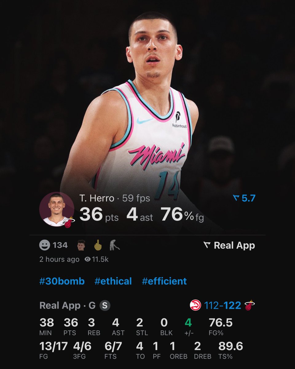 realapp's tweet photo. Tyler Herro is the youngest player in Miami Heat history to record 35+ PTS on 75%+ FG. https://t.co/yO1obMuEC4