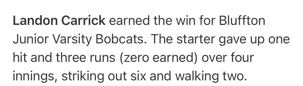 landonwc211's tweet image. Tonight was great! Went 1-2 with a triple at the plate. I pitched 5 innings with 6 strikeouts, 0 earned runs.
@blkittysr
@BobcatsBluffton