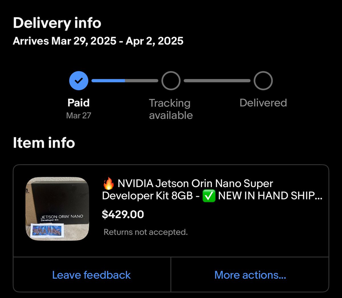NvidiaJetsonAI's tweet image. Step 1 is complete – we’ve successfully placed the order for the Nvidia AI Supercomputer!