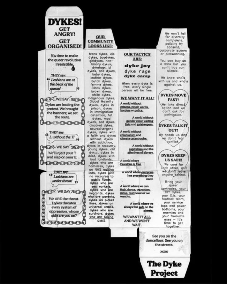 DYKERCIZE's tweet photo. The manifesto for The Dyke Project (@/thedykeproject on Instagram). Printed on the back of intersecting Estradiol and Testogel boxes. Post made March 21, 2024. https://t.co/6fb06svKHo