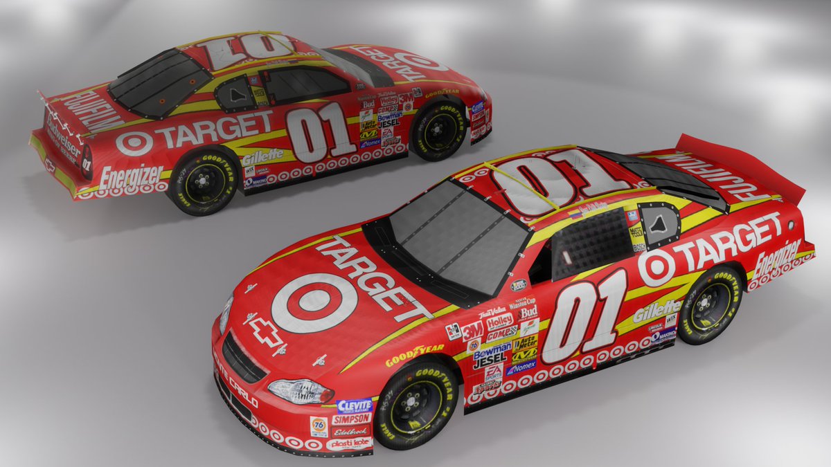 CR48Designs's tweet photo. Not the first time I've attempted this car. 
Juan Pablo Montoya #01 Target Chevrolet for Team SABCO.
In real life Montoya was rumored to run the 2000 Brickyard 400, those plans fell through so i made a fictional scheme on what if he and SABCO did run that race. https://t.co/EVhRlvGBYf