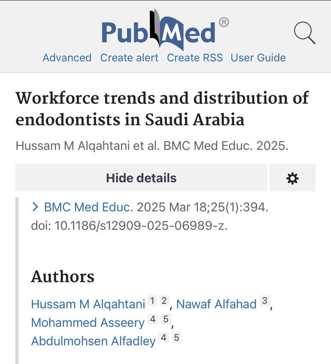 I’m happy to share our latest publication titled “Workforce Trends and Distribution of Endodontists in Saudi Arabia”, recently published in a Q1 journal.

Thanks to our amazing team for their dedication and collaboration! 

pubmed.ncbi.nlm.nih.gov/40102841/
