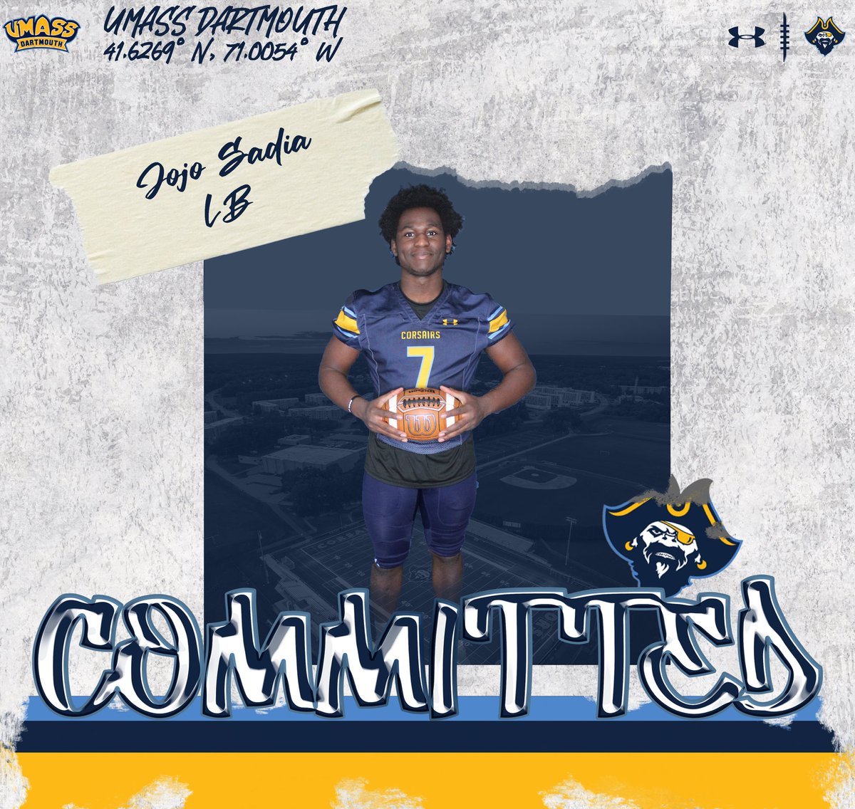 Jonathan “Jojo” Sadia (@jonathan_sadia) on Twitter photo i’m very proud to announce my commitment to Umass Dartmouth!! <a href="/UMASSDCoachSly/">Josh Sylvester</a> <a href="/UMASSDCoachB/">Andrew Brown</a> <a href="/CorsairFootball/">UMass Dartmouth Football</a> 🌟💙 i’m very proud to announce my commitment to Umass Dartmouth!! <a href="/UMASSDCoachSly/">Josh Sylvester</a> <a href="/UMASSDCoachB/">Andrew Brown</a> <a href="/CorsairFootball/">UMass Dartmouth Football</a> 🌟💙