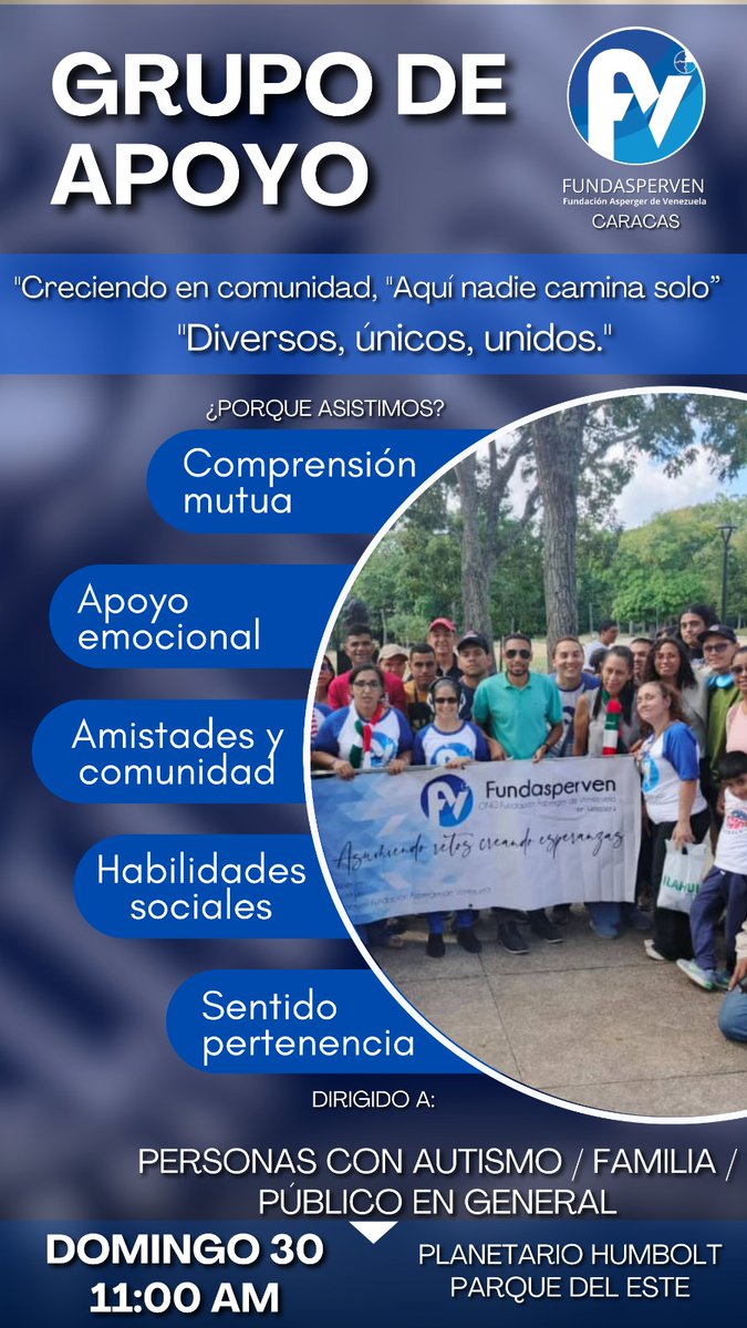 Acompáñanos este domingo al grupo de apoyo del mes de Marzo 11am en el planetario del parque del este