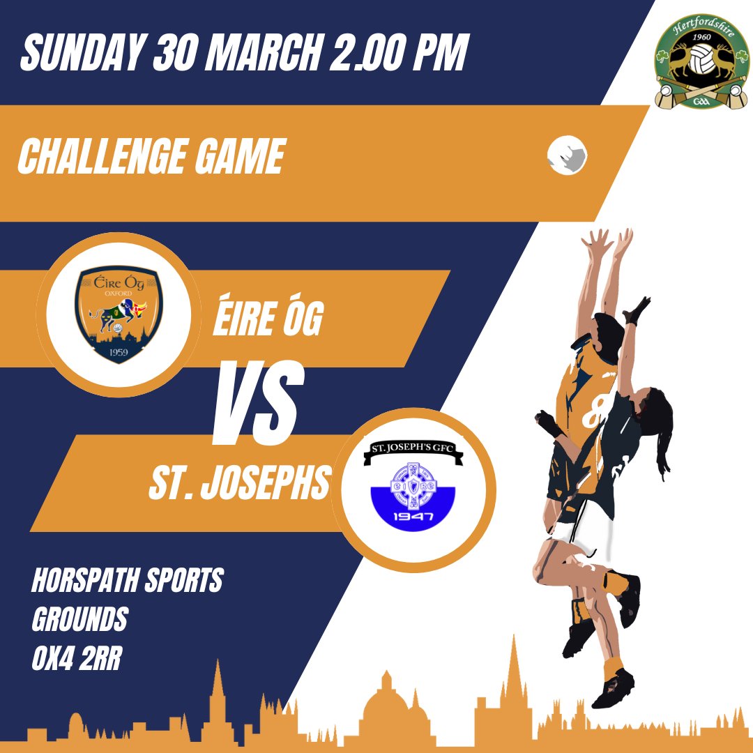 Éire Óg Oxford (@eireogoxford) on Twitter photo This weekend our Men's team face <a href="/StJosephsGFCLon/">St Josephs GFC London</a> in a challenge game in Horspath. All support appreciated. #eireogoxford This weekend our Men's team face <a href="/StJosephsGFCLon/">St Josephs GFC London</a> in a challenge game in Horspath. All support appreciated. #eireogoxford