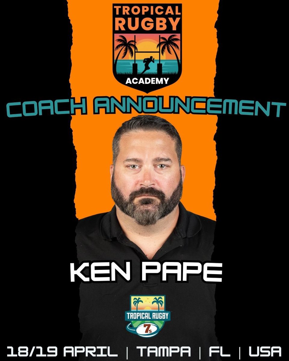 Tropical_ACDMY's tweet photo. We are excited to announce the appointment of KEN PAPE to the coaching staff for the Tropical Rugby Academy at the 2025 TROPICAL 7s! 🏉🌴

Limited spots remain — apply for the Tropical Rugby Academy today at https://t.co/RJ00cHRvHZ https://t.co/N1PtQmIpfL