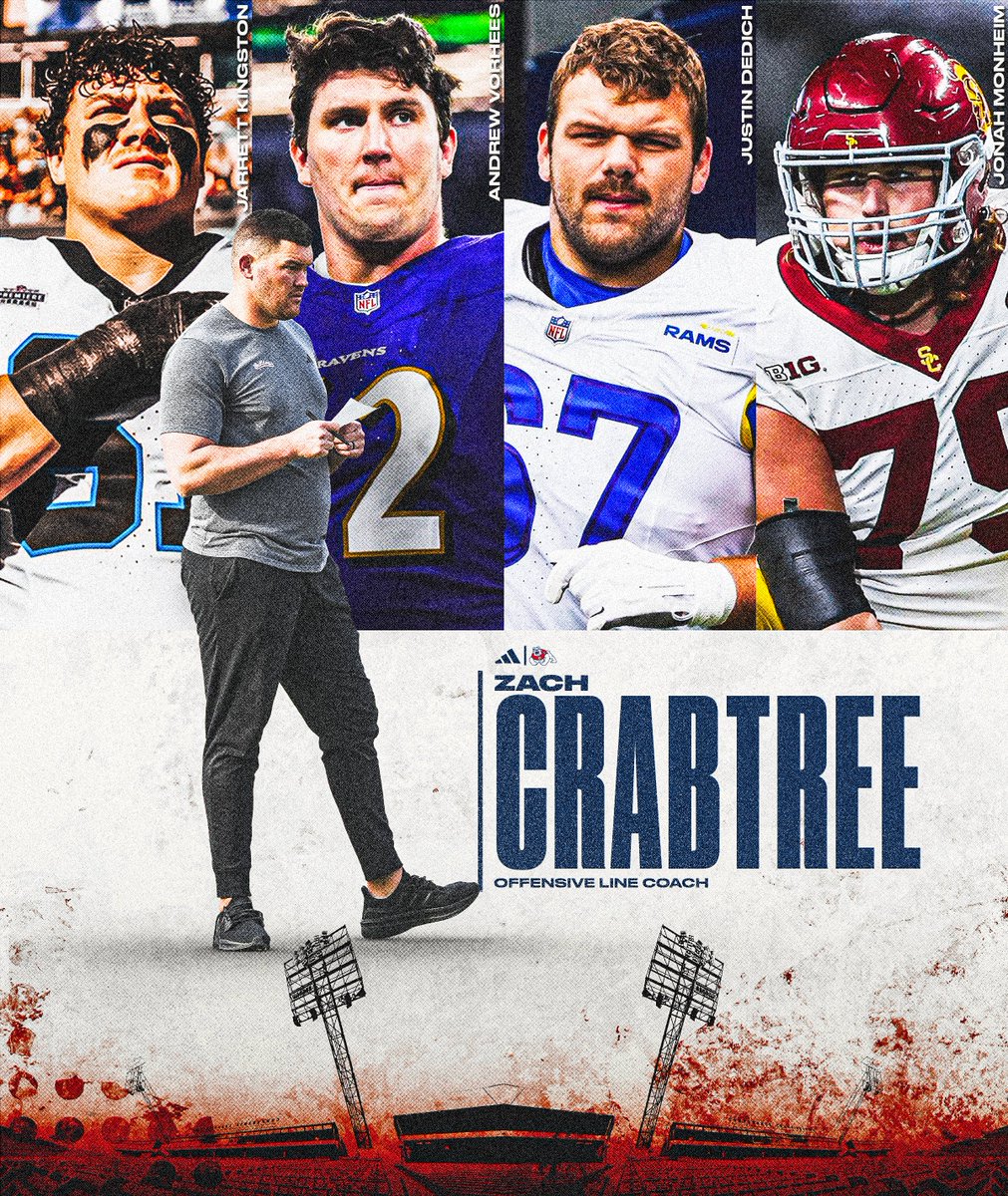 Fresno State Football (@fresnostatefb) on Twitter photo A player at the highest level, and a coach to some high-level players. Meet offensive line coach <a href="/Coach_Crab/">Zachary Crabtree</a> 💪 A player at the highest level, and a coach to some high-level players. Meet offensive line coach <a href="/Coach_Crab/">Zachary Crabtree</a> 💪