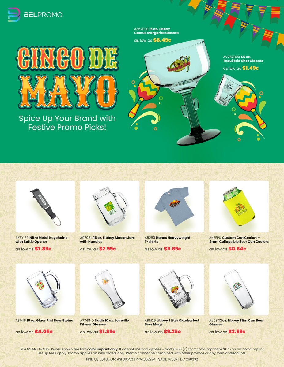 belpromo_that's tweet image. Spice Up Your Promos for Cinco de Mayo!  Get fiesta-ready with promotional products perfect for the celebration. Download the client-safe flyer on our website  and bring the party to your brand! 🌵

#CincoDeMayo #FiestaVibes #BELPromo