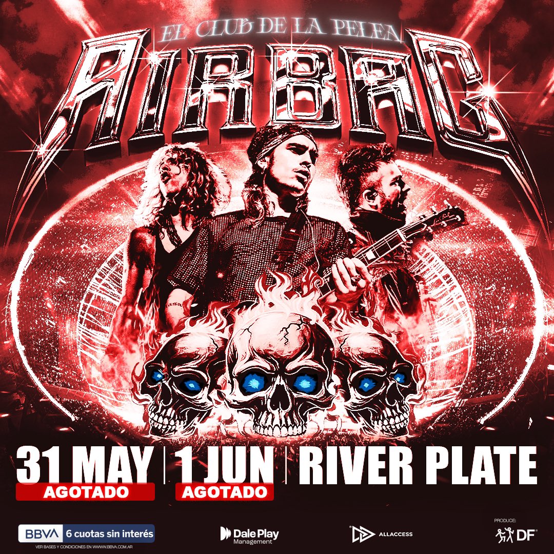 livedaleplay's tweet photo. 🏟️ AIRBAG MONUMENTAL 🏟️
@AIRBAGoficial arrasó con dos River🔥
📆 31 DE MAYO | ESTADIO RIVER PLATE | AGOTADO
📆 1 DE JUNIO | ESTADIO RIVER PLATE | AGOTADO
#DalePlayManagement
#ProduceDFEntertainment https://t.co/9i7eLQpE4K