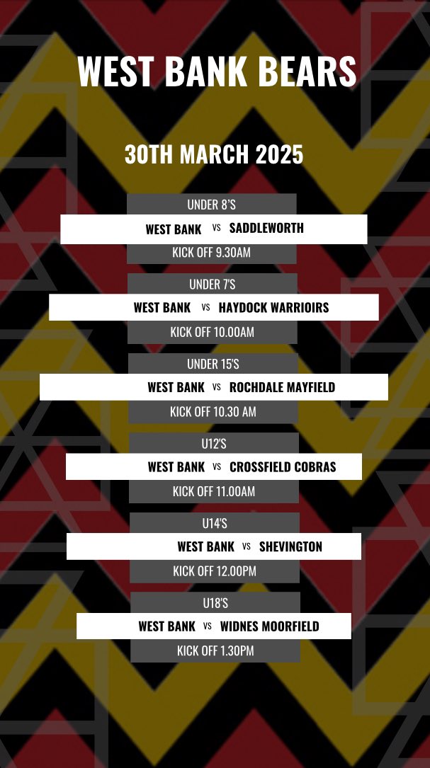 What a belting weekend of rugby we have in store for you all this week

Starts on Saturday with our Open age at home for a 2.30pm kick off

And then for a special mothers day treat on Sunday, we have 6 games in store ❤️🖤

DON’T FORGET CLOCKS GO FORWARD SUNDAY MORNING💤
