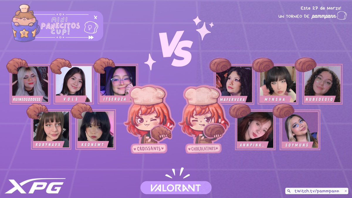pammpann's tweet image. El segundo juego de hoy… Croissants VS Chocolatines!!! Quién ganará?👀💖 apoya a tu equipo favorito hoy a las 6:00 pm hr cdmx en la Mini Panecitos Cup x XPG!🍞