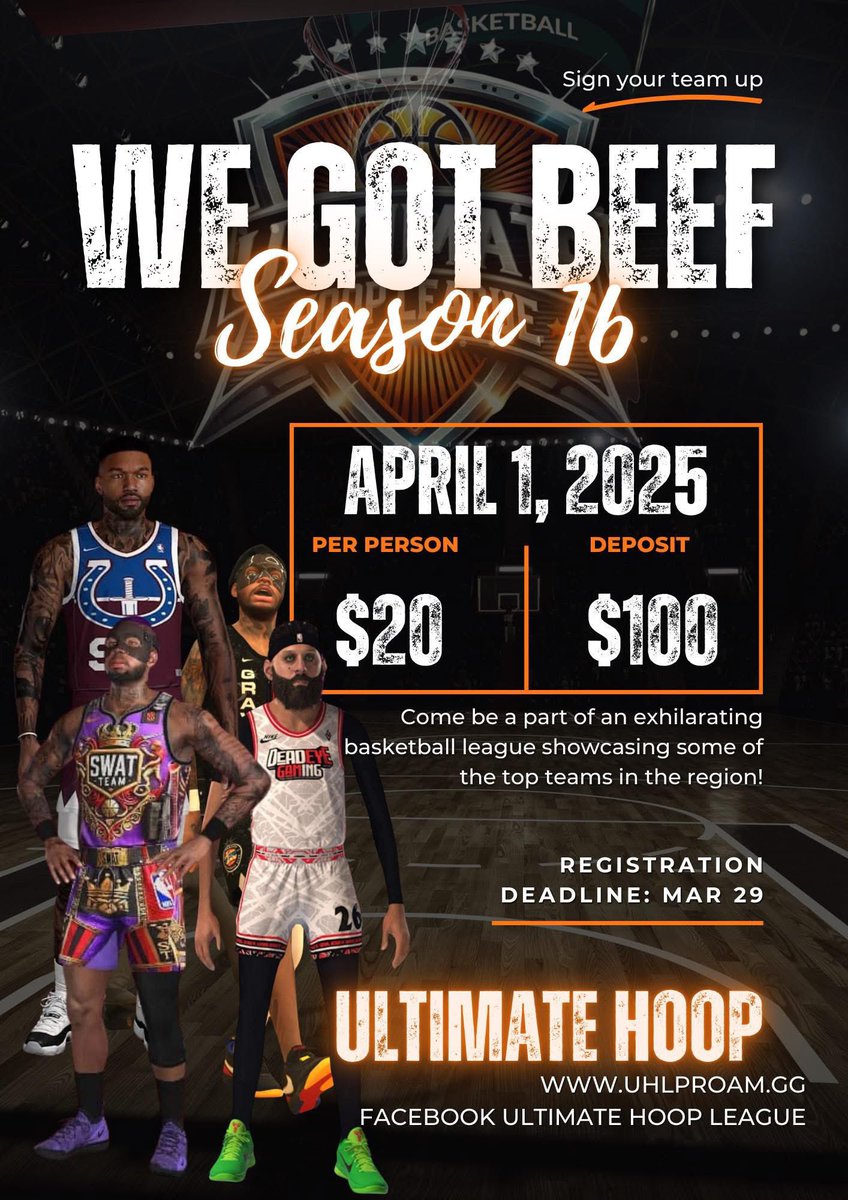 Final Rosters ￼are Due in 2 days teams please check your Roster to confirm it’s correct. An email was sent confirming your team is locked. 

Facebook Group: facebook.com/share/g/12F8VD…

Discord: discord.gg/sKevMTwmZd

#NBA2K #NBA2K25 #2KProAm #2K25 #Xbox #Playstation #2KCommunity