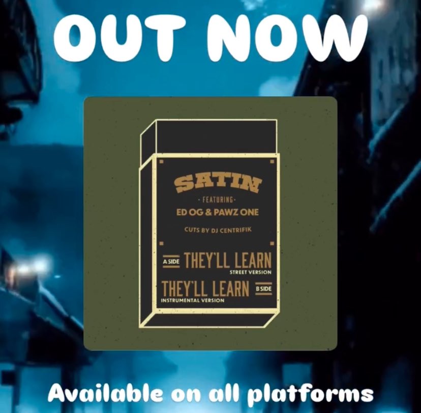 dejaySATIN's tweet photo. I’m hyped to announce my brand new track “They’ll Learn” is officially out today, available on all platforms! This one’s a straight up underground banger, featuring the legendary Edo G and the illest, Pawz One. Your support means everything…🙌🏼 @symphonicdist 

#hiphop #newmusic https://t.co/Eit6QxkqXA