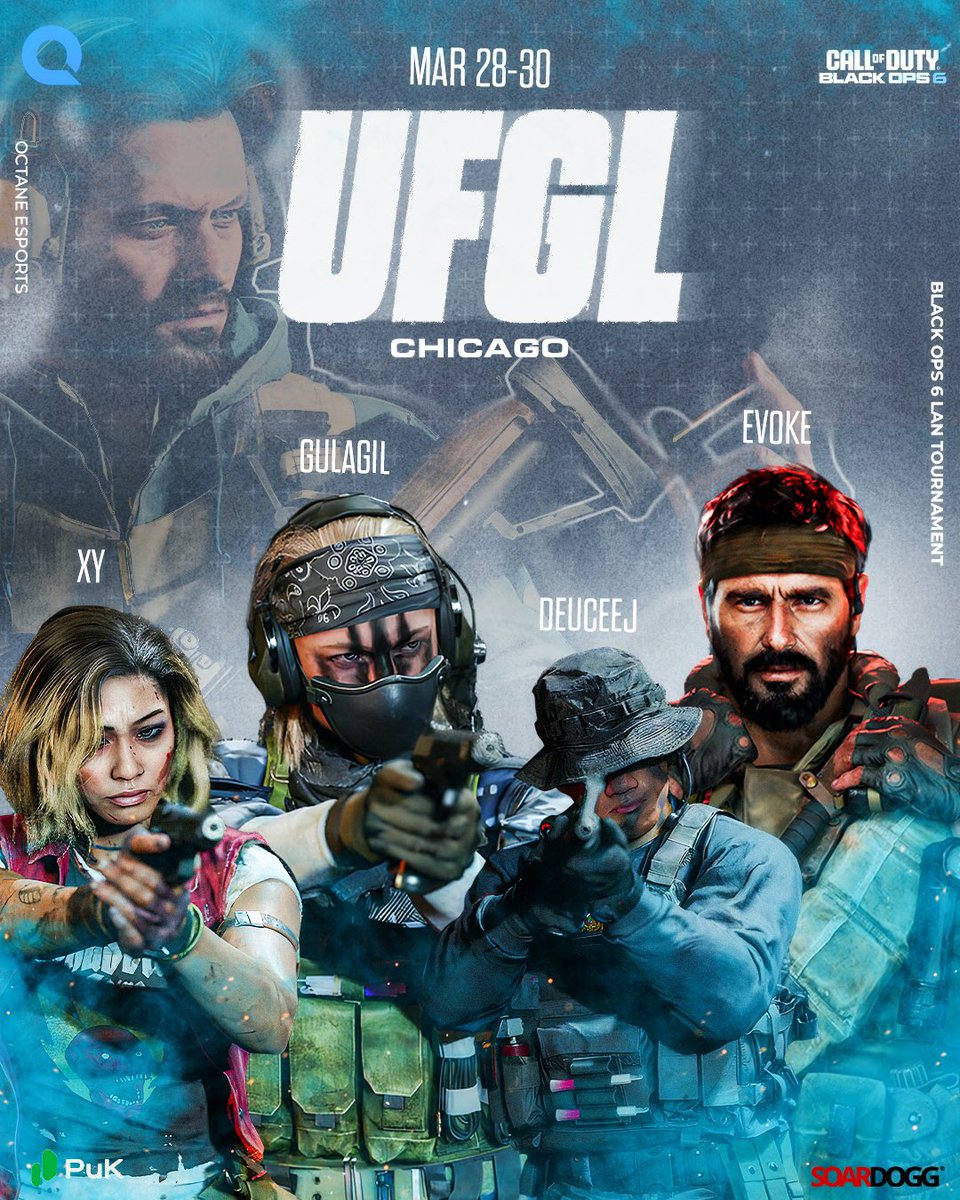Let’s introduce our roster competing this weekend in UFGL Chicago lan!  

👤 <a href="/ev0keHD/">evoke | dyl</a> 
👤 <a href="/DeuceeJ/">CJ</a> 
👤 <a href="/Love_Xylo/">Xylo</a> 
👤 <a href="/gulagil_/">gula</a> 

🎨 <a href="/Joshua_McL21/">InfiniteDesigns</a> 

#OCTNATION | <a href="/SoarDogg/">SoarDogg Apparel</a> <a href="/PuK_Gaming/">PuK</a>