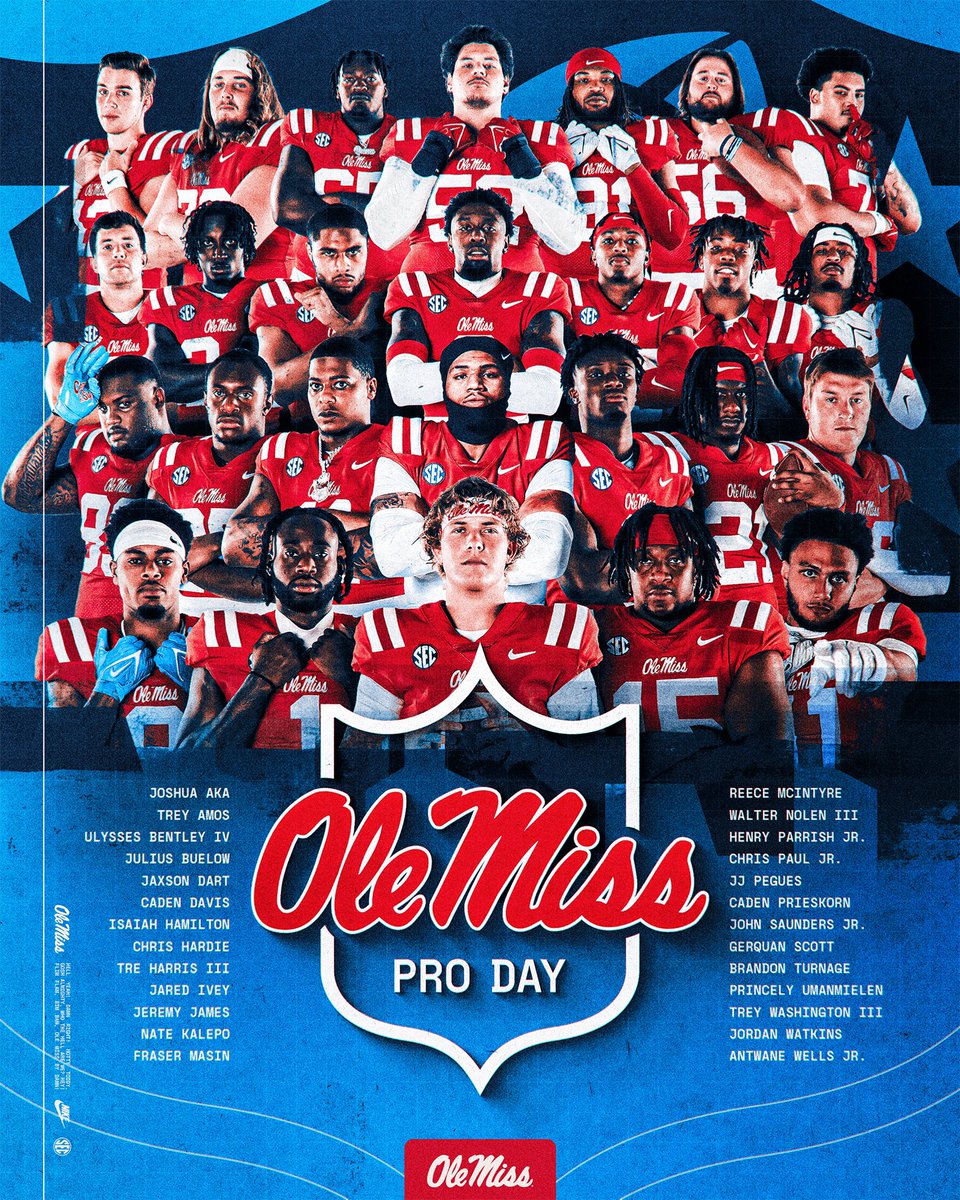 OleMissFB's tweet photo. All eyes on the Rebs π
2025 Ole Miss Football Pro Day kicks off tomorrow
#ProRebs | #HottyToddy https://t.co/FxgYPwJxO6
