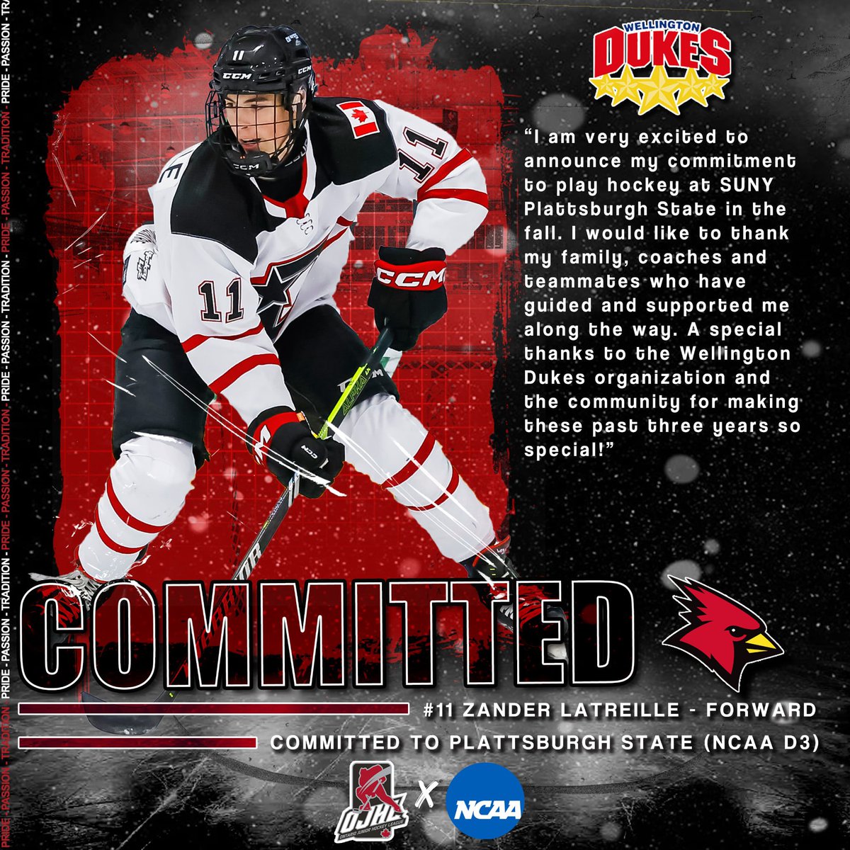 Congrats to Dukes forward Zander Latreille on his commitment to NCAA Division III Plattsburgh State for next season!!

“he was a great player to coach during his time with the Dukes” - Kent Lewis

Story 🔗 - tinyurl.com/bdhd4v8z

📷 Ed McPherson/OJHL