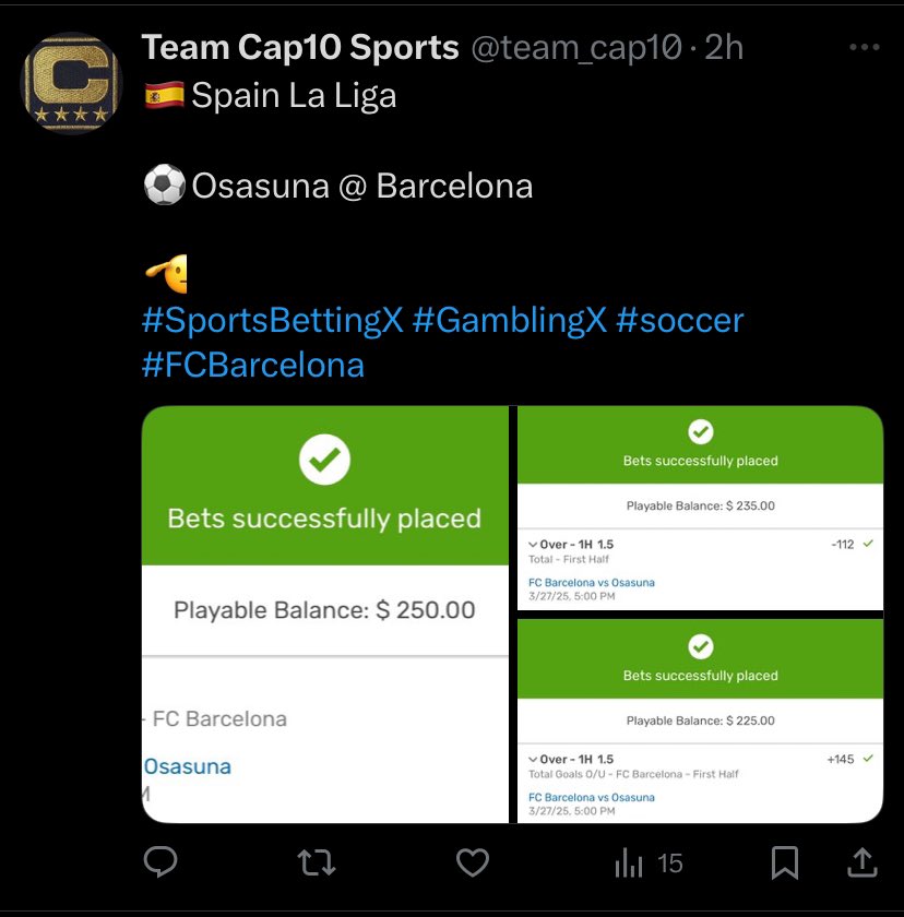 ✅✅✅

More sports investments on deck!

Lock in with Team Cap10 Sports!🫡

#sportsbettingpicks #SportsGambling #GamblingX #FIFA #soccer #NFL #NBA
