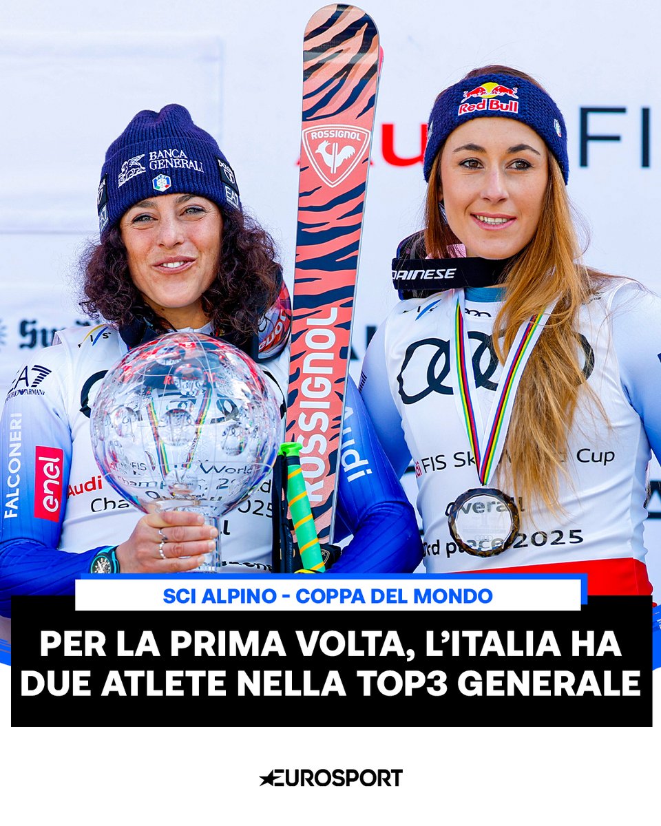 Eurosport_IT's tweet photo. 🇮🇹❄️ UN ALTRO TRAGUARDO!

Per la prima volta nella storia, l'Italia porta due sciatrici nella top-3 della classifica di Coppa del Mondo generale! Non era mai successo dal 1967 ad oggi 👏🏻

#EurosportSCI #Brignone #Goggia https://t.co/2w4oAw5OEa
