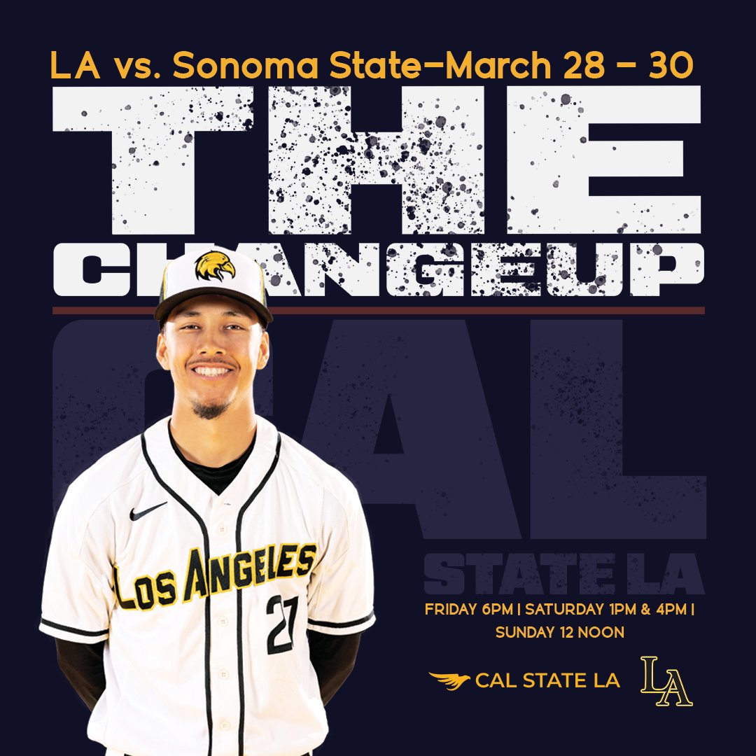 Big series coming up this weekend! Join baseball they make their return to Reeder Field! 🏟️

▪️ Fri. 3/28 6 p.m.
▪️ Sat. 3/29 1 p.m. &amp; 4 p.m.
▪️ Sun. 3/30 12 p.m.

Tickets are available at LAGoldenEagles.com/Tickets and all #CalStateLA students get in FREE with valid ID!
