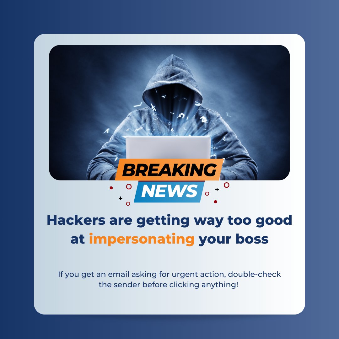 🎭 Fake or Phish?
Hackers are getting way too good at impersonating your boss, your bank, and even your bestie. If you get an email asking for urgent action, double-check the sender before clicking anything! #ThinkBeforeYouClick