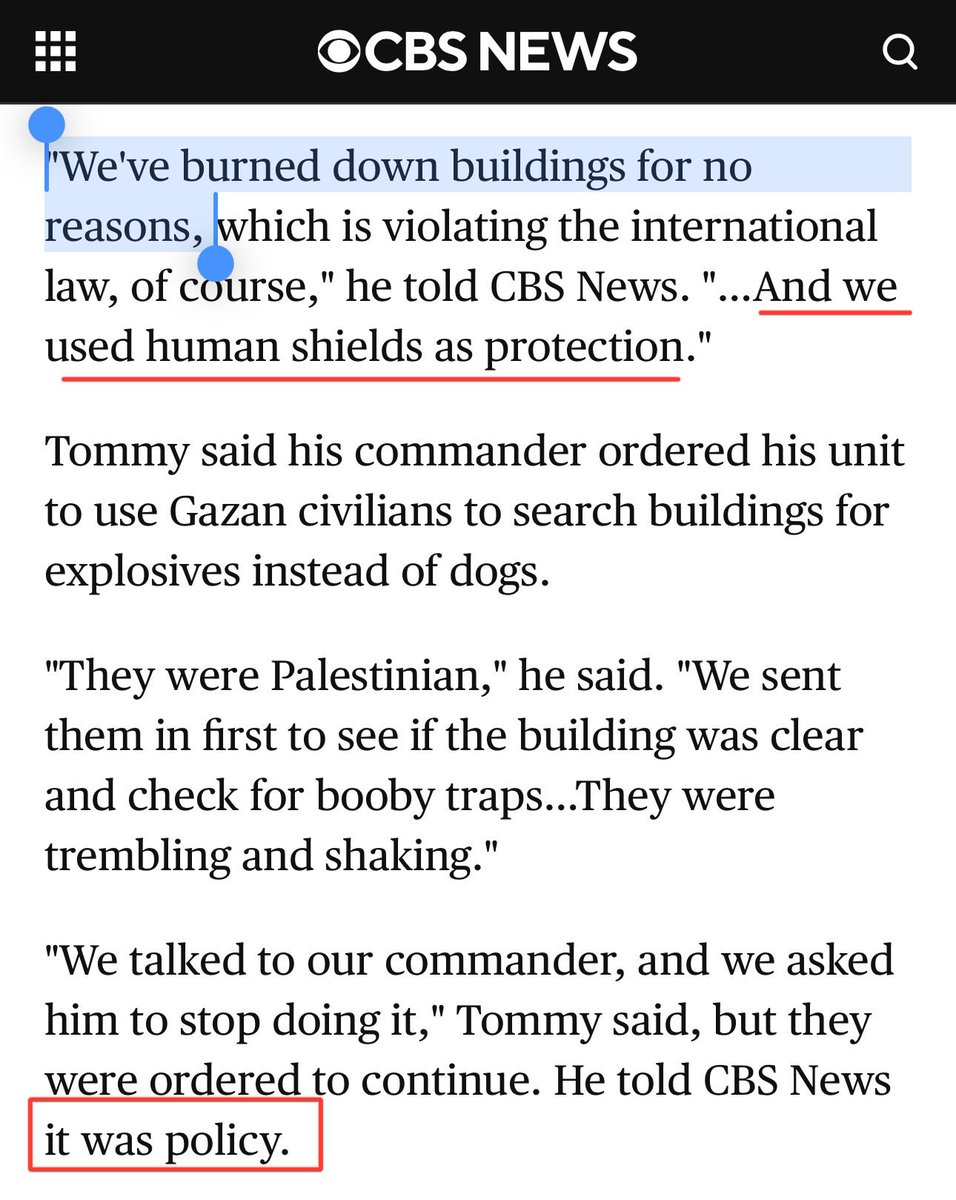 AssalRad's tweet image. An Israeli soldier confesses to burning buildings in Gaza for no reason and using Palestinians as human shields as a matter of policy.

It is crazy that people still deny the mountain of evidence of Israeli war crimes.
