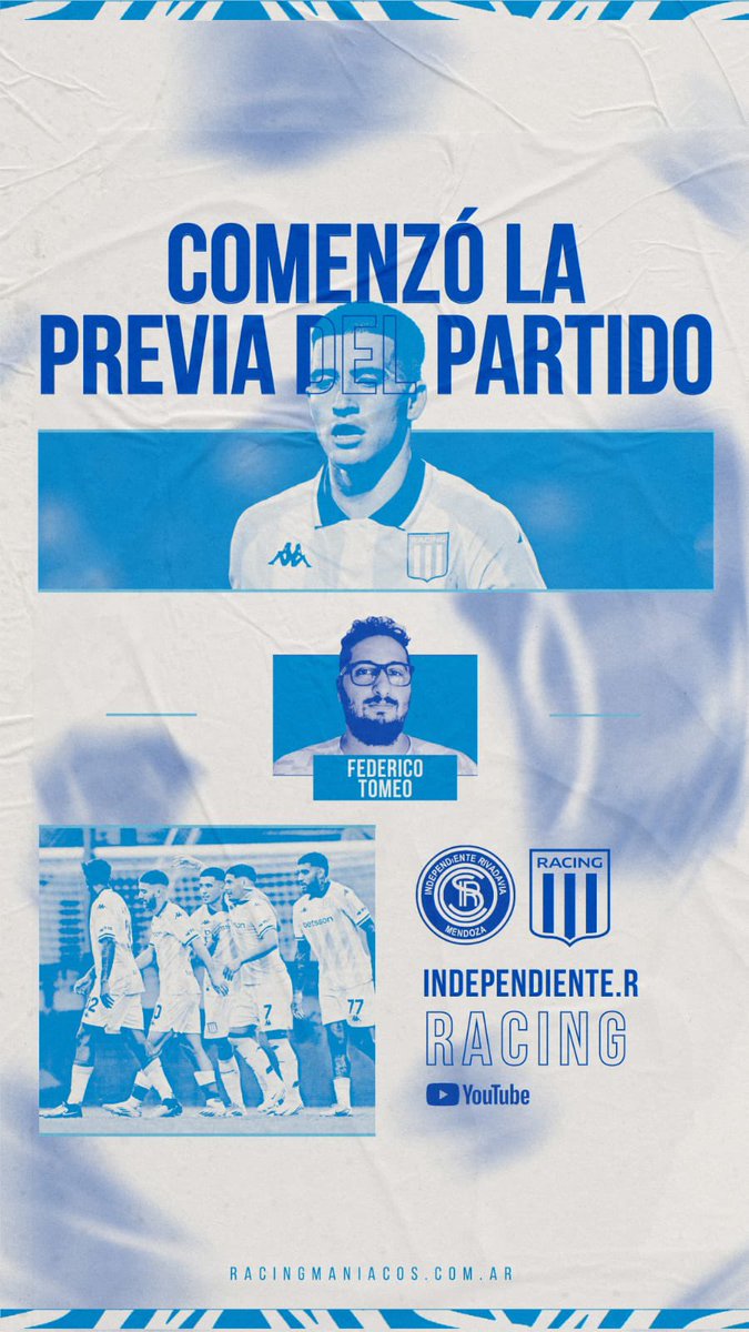 PREVIA, TRANSMI Y POST EN VIVO 🔥🎓

Ya empezamos el matchday de Racing ⚪️🔵 - Independiente Rivadavia

👉 Podes seguirnos en vivo por Youtube:

youtube.com/live/_6I7kUUJx…