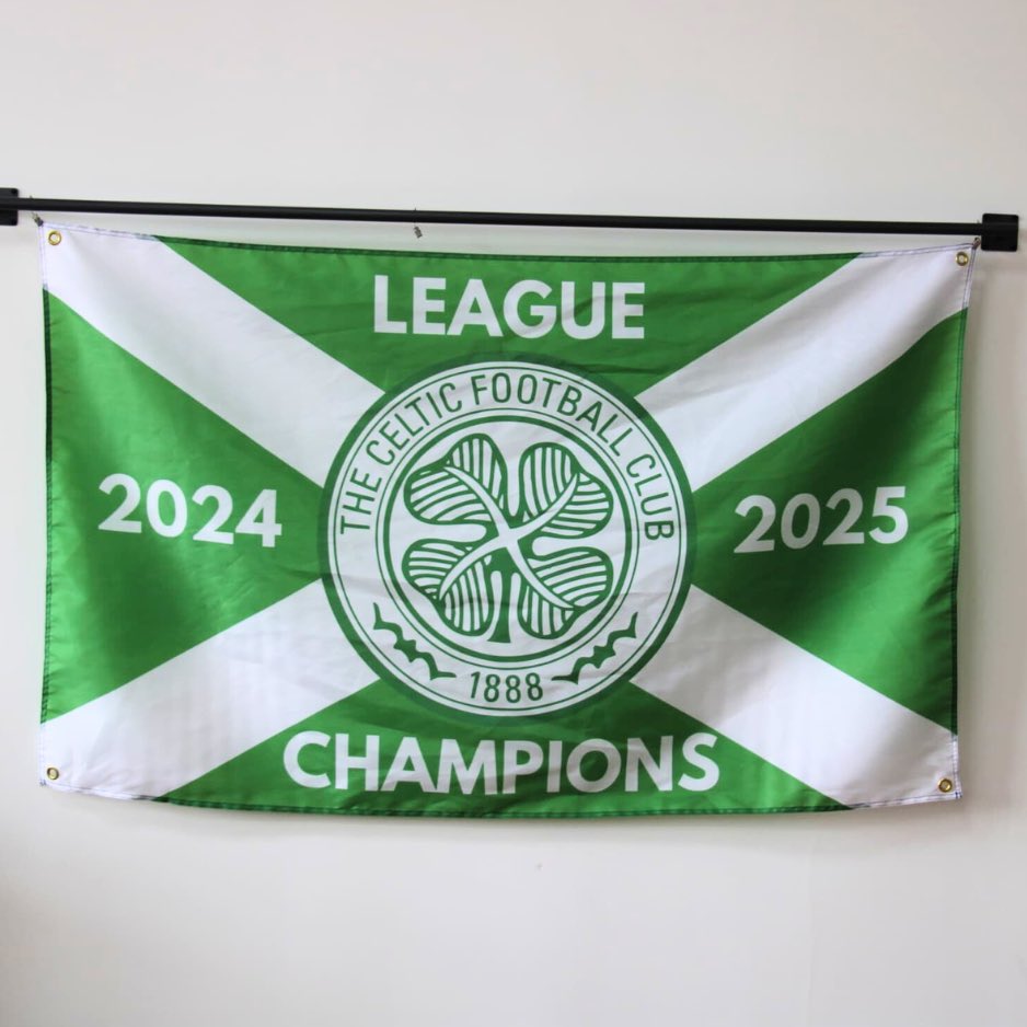 Check out our new Celtic Champions 2024/25 Flags🍀🤩

➡️ 5x3ft
➡️ High quality 70gsm polyester 
➡️ Brass eyelets in each corner 
➡️ Highest quality printing 

Only £12 + FREE Shipping Worldwide! 🌎

Shop Now 👉 theawayendstore.com/collections/ch…