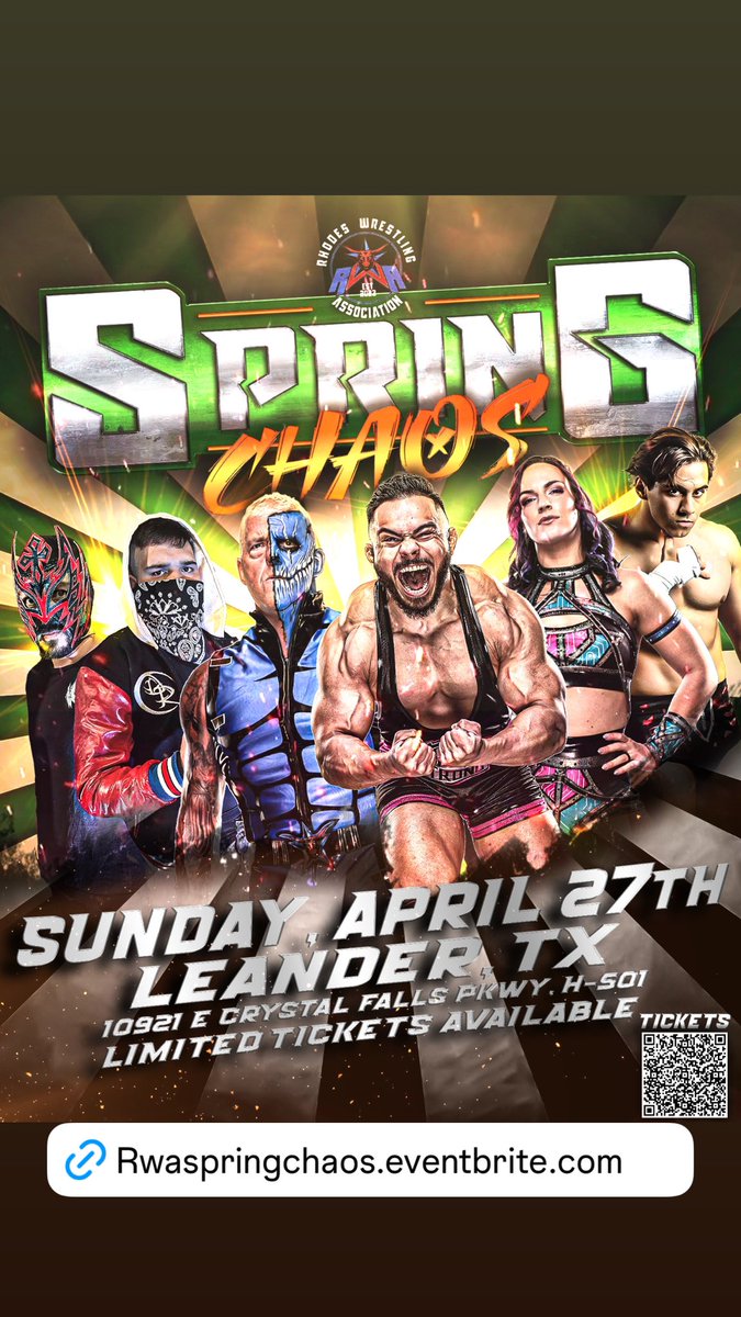 dustinrhodes's tweet photo. Working on some cool stuff for the future of @RhodesWrestling . We gonna get eyes on this!!! 

#LeanderTx, April 27th, #SpringChaos gonna be badass! 
Join us as we grow! #RWA #prowrestling 
Online TIX ONLY and limited. Gettem here
⬇️⬇️⬇️⬇️

https://t.co/7v4HrLFV0w https://t.co/IPQCD90t5H
