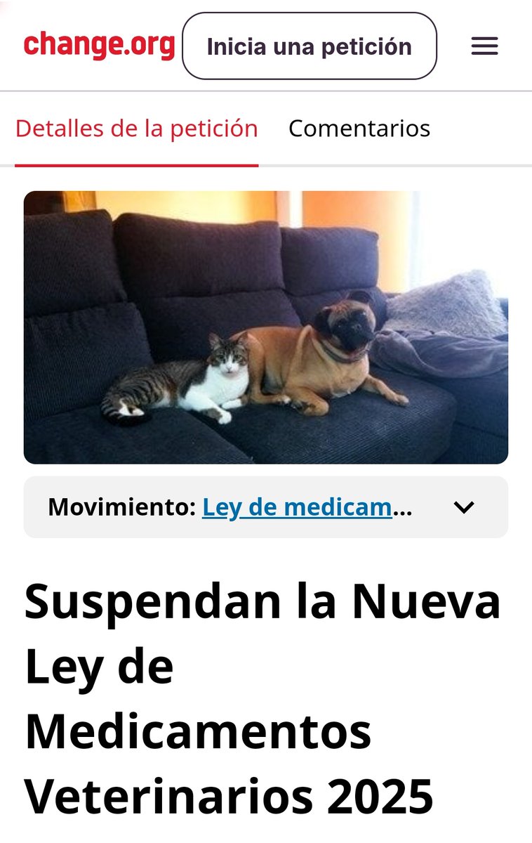 AmaregarDefensoraAnimalista, EcoFeminista (@amaregar) on Twitter photo ACCIÓN VIRAL
DIFUNDE Y FIRMA LA PETICIÓN
SUSPENDAN LA NUEVA LEY DE MEDICAMENTOS VETERINARIOS 2025
Esta ley retrasa la administración de antibióticos. Los nuevos trámites burocráticos son los responsables de la muerte de animales
👇
change.org/p/suspendan-la…
@change <a href="/change_es/">Change.org España</a> ACCIÓN VIRAL
DIFUNDE Y FIRMA LA PETICIÓN
SUSPENDAN LA NUEVA LEY DE MEDICAMENTOS VETERINARIOS 2025
Esta ley retrasa la administración de antibióticos. Los nuevos trámites burocráticos son los responsables de la muerte de animales
👇
change.org/p/suspendan-la…
@change <a href="/change_es/">Change.org España</a>