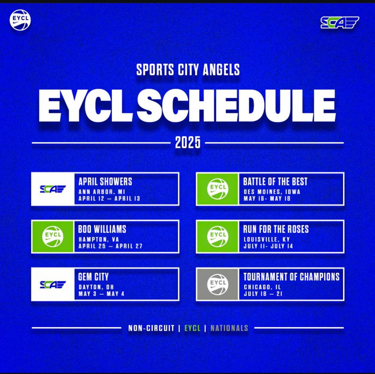 Here’s my AAU schedule with Sports City Angels this upcoming season!!