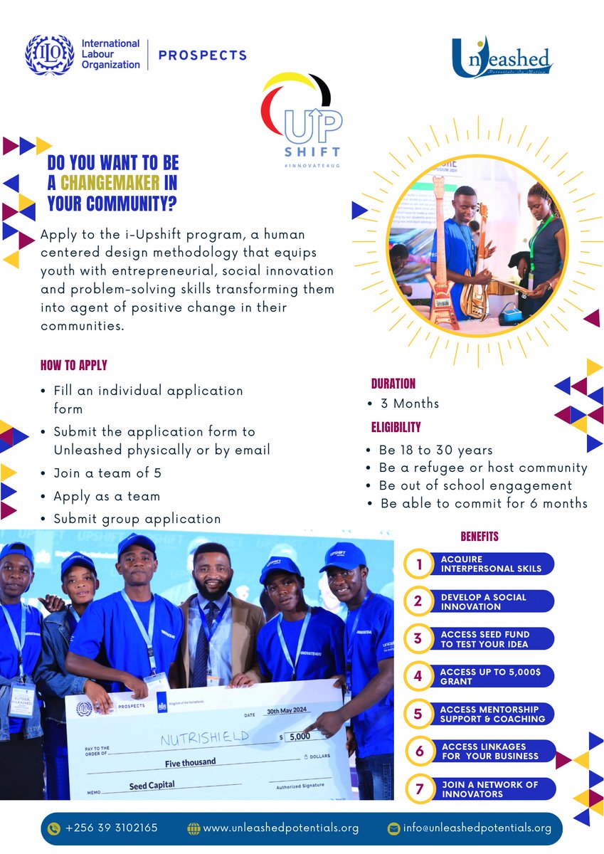 _UnleashedUG's tweet image. A new #i_Upshift opportunity for 2️⃣4️⃣0️⃣ #youth from #refugees and host community in Nakivale, Isingiro in social #innovation and #entrepreneurship with the support of the @IloProspects
@namuyaba15
@aryatwijukaphil
@NLinUganda
@EMoitra
