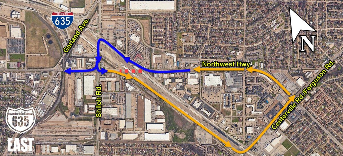 TRAFFIC ALERT: Continuous closure of all lanes along both directions of Northwest Hwy. at I-635 beginning at 8 pm Fri. 3/28 through 5 am Mon. 3/31. View map attachment for detour.