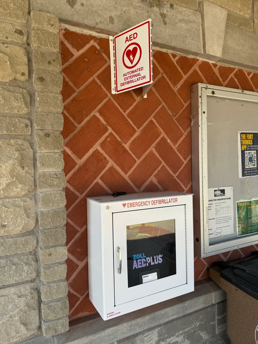 We love seeing AEDs easily accessible in public, like this one in Fort Thomas’ Tower Park. Located at Shelter 1, right next to restrooms &amp; the playground, the AED is in a highly trafficked, visible area where it can be easily grabbed in a cardiac emergency. #AED #hearthealth #nky