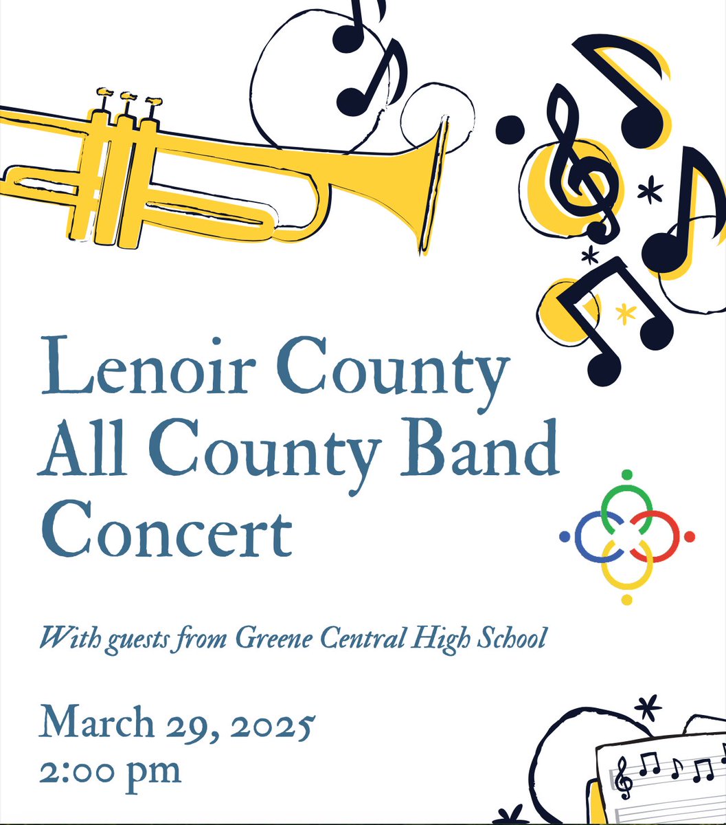 🎶 Exciting news! This Saturday at 2:00 PM, 20 of our high school band students will take the stage at Kinston High School for the Lenoir County Band Concert! 🎺🥁

Join us in the auditorium for an afternoon of great music and show your support for our musicians! 🎵👏